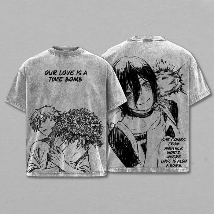 Reze graphique imprimé T-shirt tronçonneuse homme Anime Vintage lavé surdimensionné