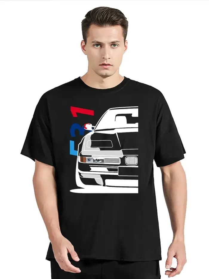 T-shirt en coton à col rond imprimé voiture classique pour hommes