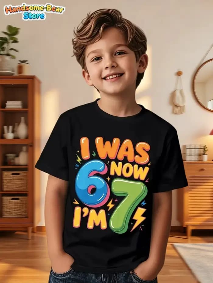 67 Meme T-Shirt pour enfants 6-7 ans cadeaux de fête d'anniversaire été à manches courtes t-shirts col rond graphique