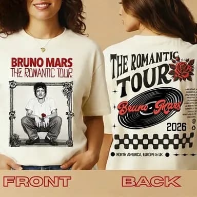 T-shirt de la tournée romantique de Bruno Mars 2026, date de la tournée sur le dos, t-shirt en coton