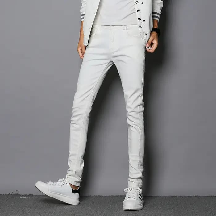 Mode hommes coupe ajustée Denim crayon pantalon de haute qualité noir blanc maigre Stretch jean homm