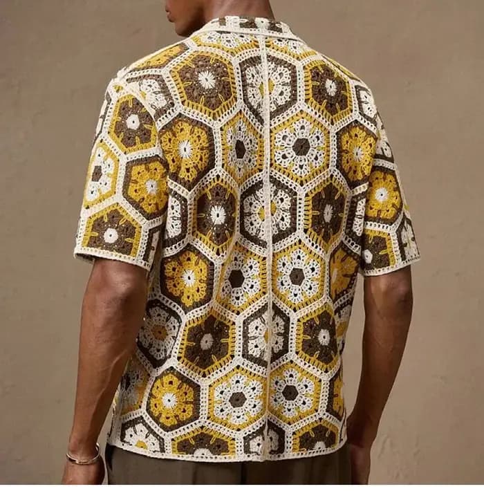 Polo rétro à lacets en Crochet pour hommes