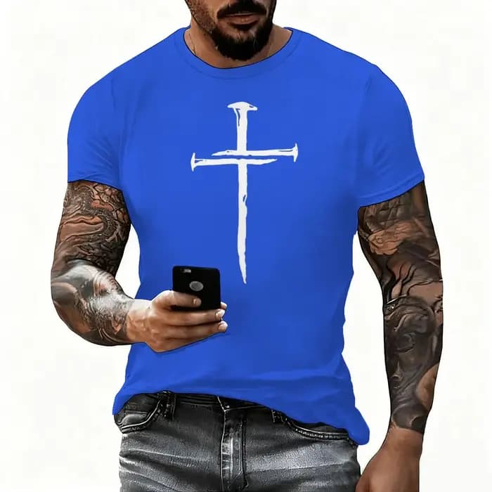 T-shirts unisexes vintage à manches courtes avec imprimé croix lumineuse Jésus
