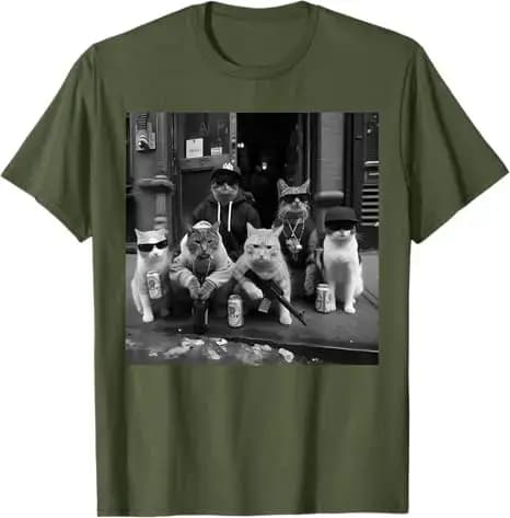 Drôle Gangster Cats Street Y2k Design T-Shirt Humoristique Kitty Gang Graphique Tenue Chat Papa Maman Nouveauté Cadeau Mode Disant Tee Top