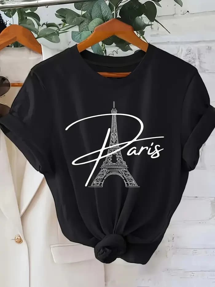 T-Shirt blanc à manches courtes et col ras du cou pour femme