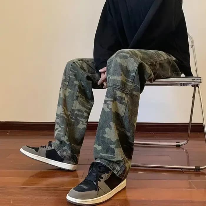 Jean pour hommes épissé Cargo homme Cowboy pantalon Camouflage pantalon Punk droit Xs Y 2k Vintage nouveau dans rétro 2025 tendance Baggy