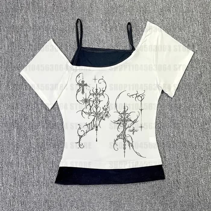 T-shirt américain vintage avec imprimé grunge, crop top Y2k, T-shirt d'été, mode streetwear, T-shirt Harajuku