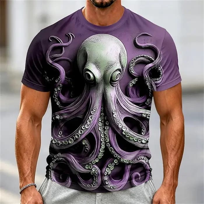 T-shirts imprimés en 3D pour hommes, design graphique rétro avec tentacules, col rond, manches courtes, pour les amateurs de l'océan, mode urbaine tendance