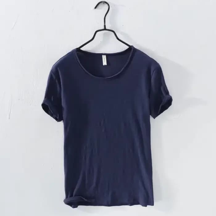 T-Shirt rétro à bords bruts pour hommes, 100% coton, léger et respirant, coupe ajustée, monochromati