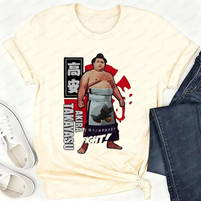 T-shirt Akira Takayasu Sumo Wrestler, motif de lutteur japonais, imprimé rétro cool, hauts décontractés en coton, cadeau pour les fans de Sumo, Harajuku