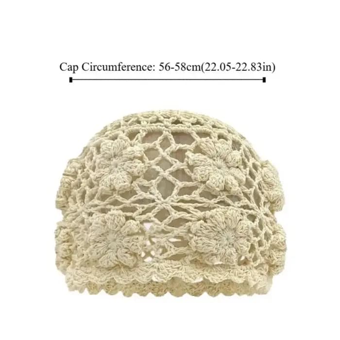 Bonnet Y2K mignon fait main en crochet à motif floral ajouré