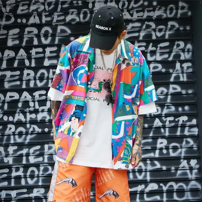 Hommes lâche Hip Hop chemise Harajuku japonais Ukiyo E Anime
