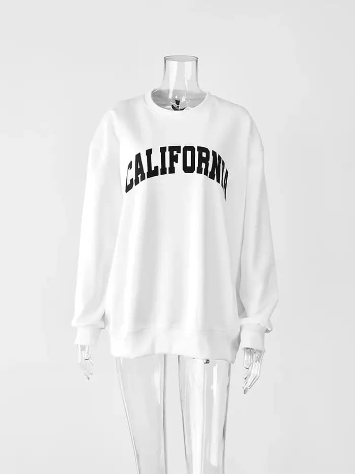 WXOY Sweat à Capuche Femme A/W Streetwear 100% Coton Imprimé Lettres California Oversize Col Rond Décontracté Coupe Ample Pull