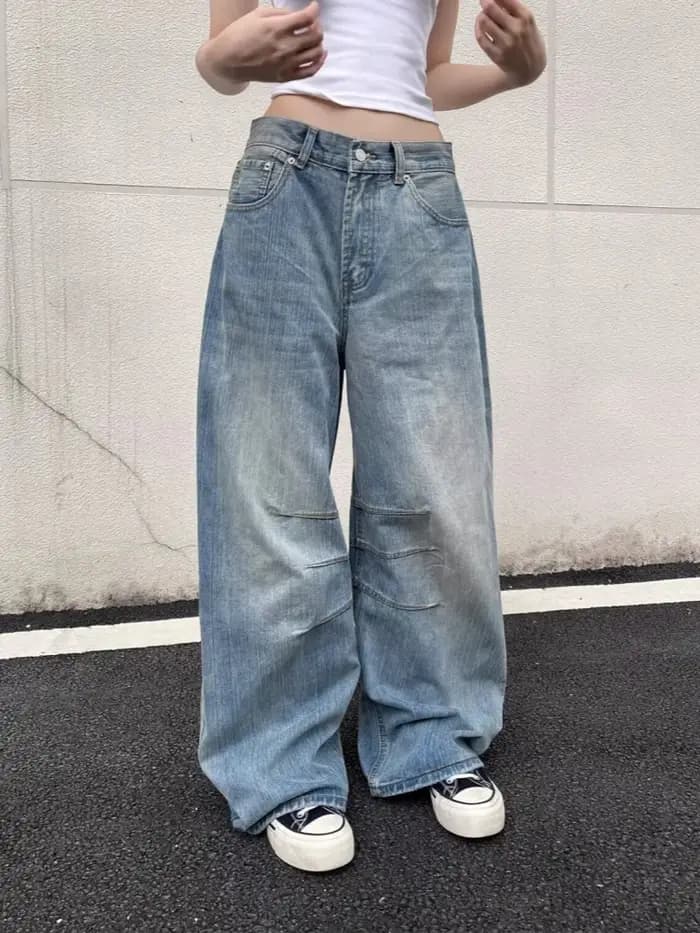 Trashy Y2K 2000S lavé bleu plissé Baggy jean Pantalon pour femmes 90S Vintage vêtements décontracté dame Denim