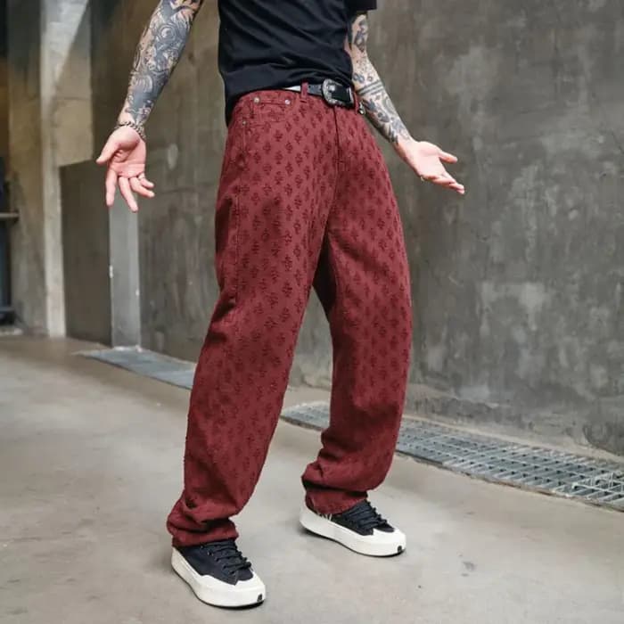 Jean bleu 12 modèles hommes motif Jacquard Vintage en relief Streetwear jean ample homme haute rue a