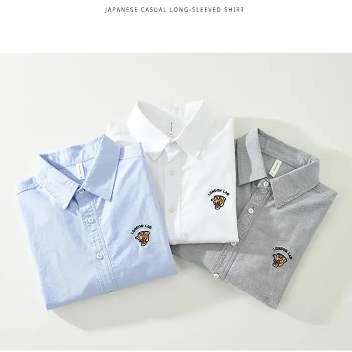 Chemises brodées Oxford pour hommes, vêtements simples en pur coton, Streetwear décontracté, col rabattu, nouvelle collection automne C6633