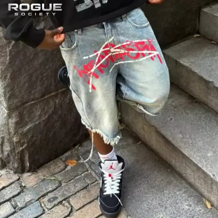 Shorts en jean délavé bleu rétro pour homme
