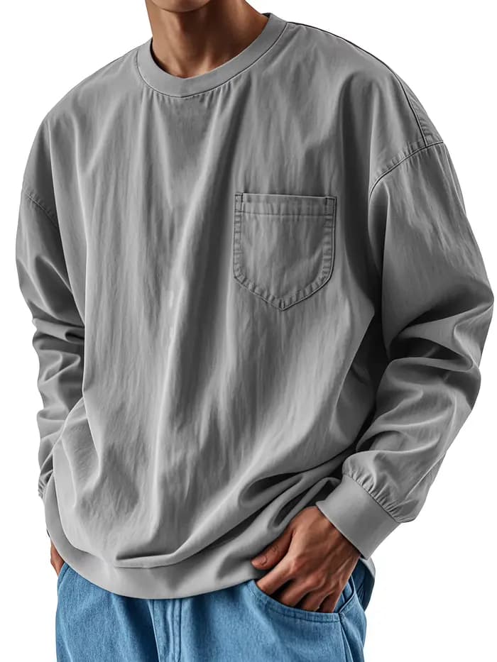 Respzed At-T-shirt à manches longues pour homme avec poche poitrine