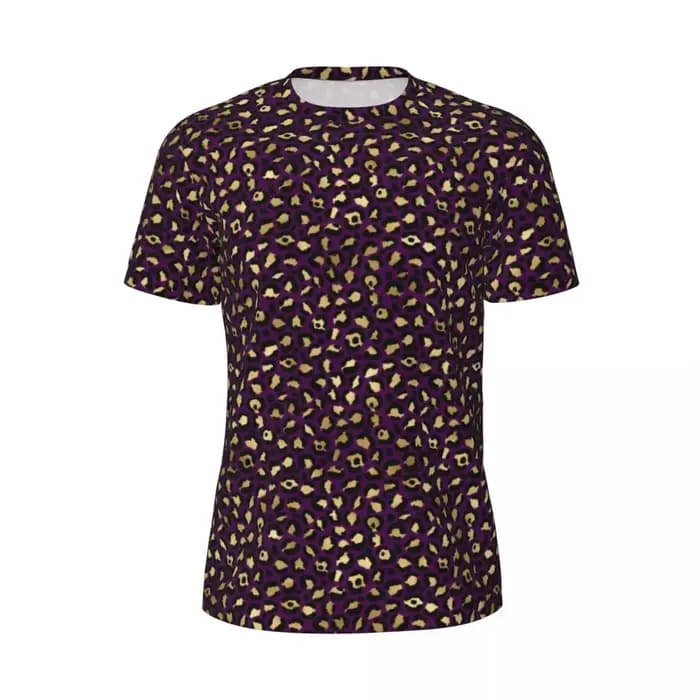 T-shirt imprimé animal léopard violet et or pour homme, t-shirts sportifs esthétiques, t-shirts fant