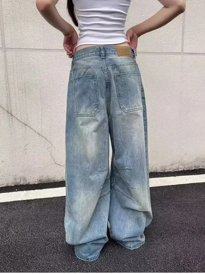 Trashy Y2K 2000S lavé bleu plissé Baggy jean Pantalon pour femmes 90S Vintage vêtements décontracté dame Denim