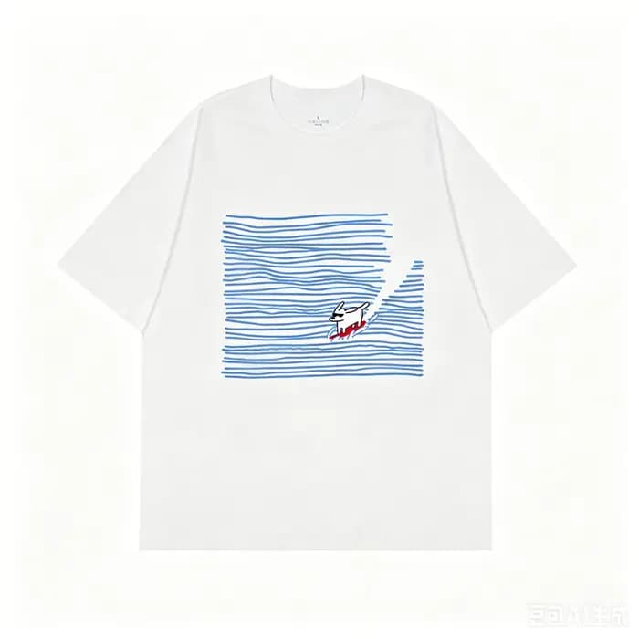 T-shirt artistique à manches courtes bleu pour hommes et femmes, motif chiot surfiste peint à la mai