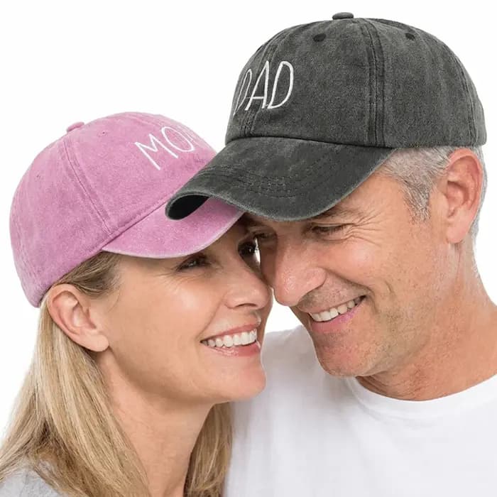 Casquette de baseball rétro brodée MOM DAD, en coton délavé, casquette de couple, casquette ajustable pour homme et femme