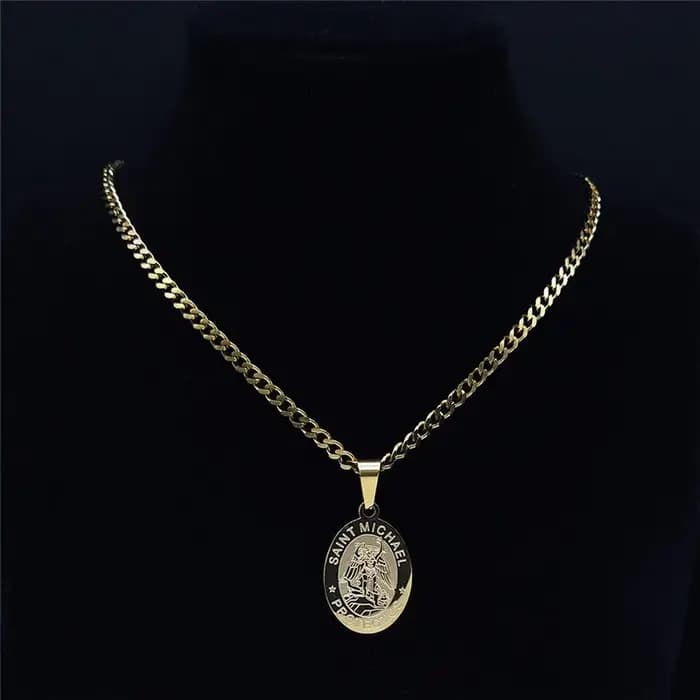 SAINT MICHAEL PROTECT US archange acier inoxydable Saint Michael collier hommes/femmes couleur or pendentif collier bijoux N3032S05