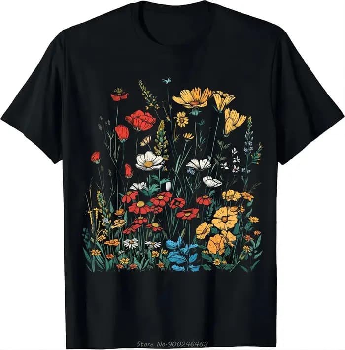 T-shirt noir à la mode avec des fleurs colorées-démarquez-vous de la foule