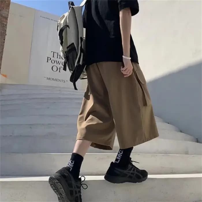 Shorts cargo hip-hop noirs tendance pour homme – Coupe slim décontractée, style urbain branché, idéa