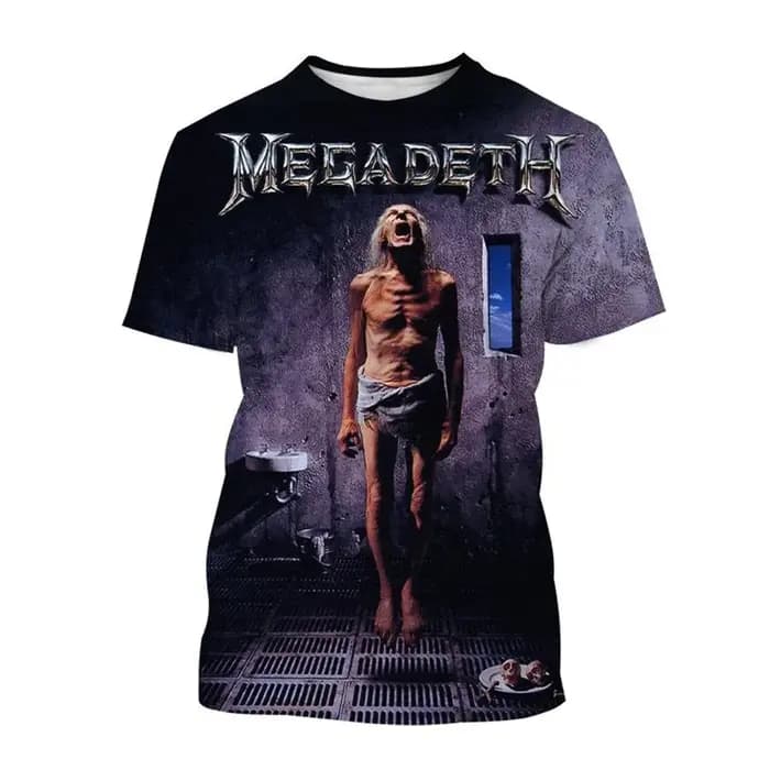 T-shirt rétro Megadeth Tour : motif 3D de style officiel avec effet de douleur | Le souvenir de concerts ultime pour