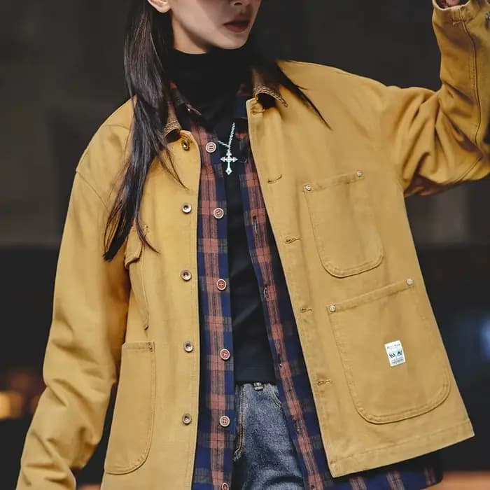 Maden femme Vintage Michigan toile veste classique velours côtelé col à revers avec 4 poches