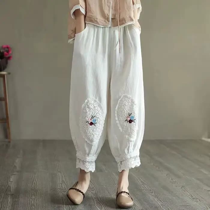 Mode Harem femmes pantalons Harajuku décontracté Vintage ethnique pantalon femme vêtements été coton lin pantacourt