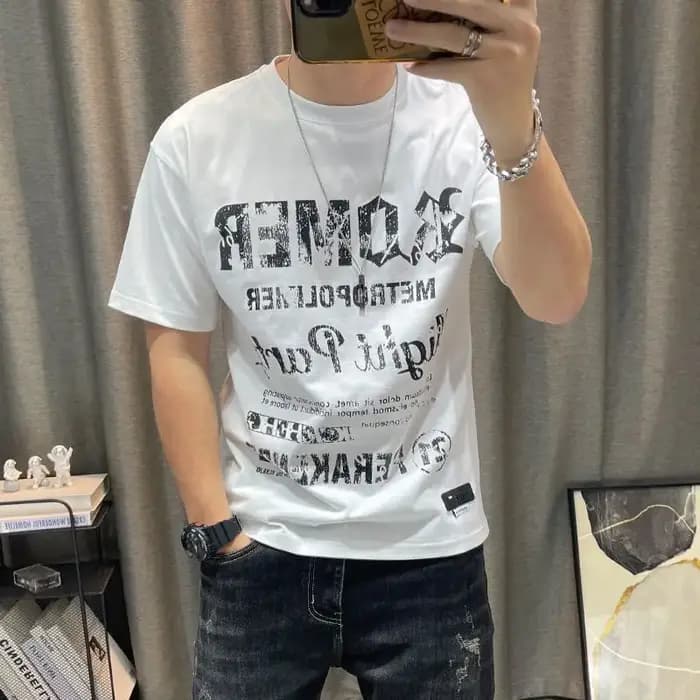 Hommes vêtements été à la mode Vintage lettre imprimer coton basique t-shirt mâle décontracté col rond manches courtes ample confortable hauts