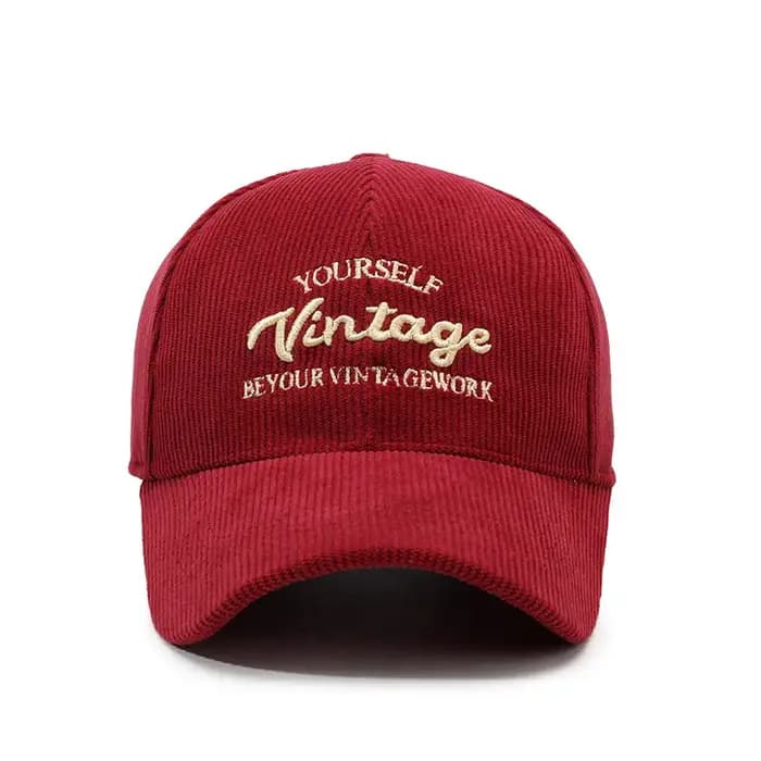 Casquette de baseball en velours côtelé rouge-brun vintage FS avec lettres 3D