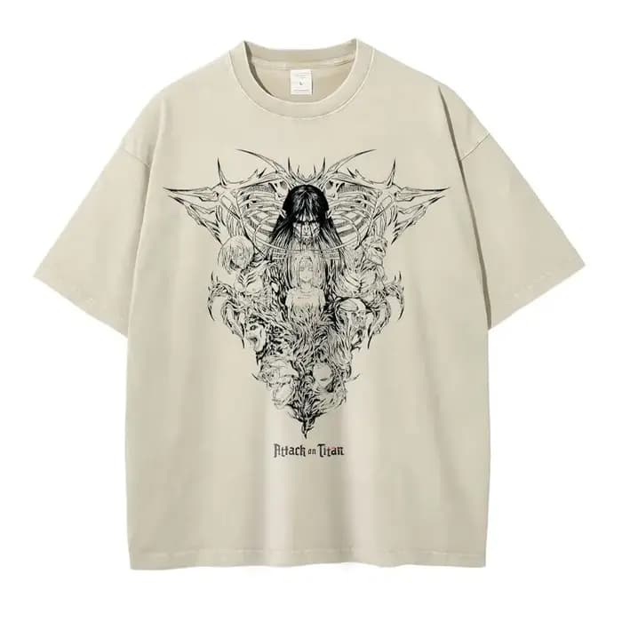 Eren Jaeger T-shirts Vintage lavé Anime t-titane a-attaque t-shirt Manga Shingeki no Kyojin Levi Mikasa manches courtes