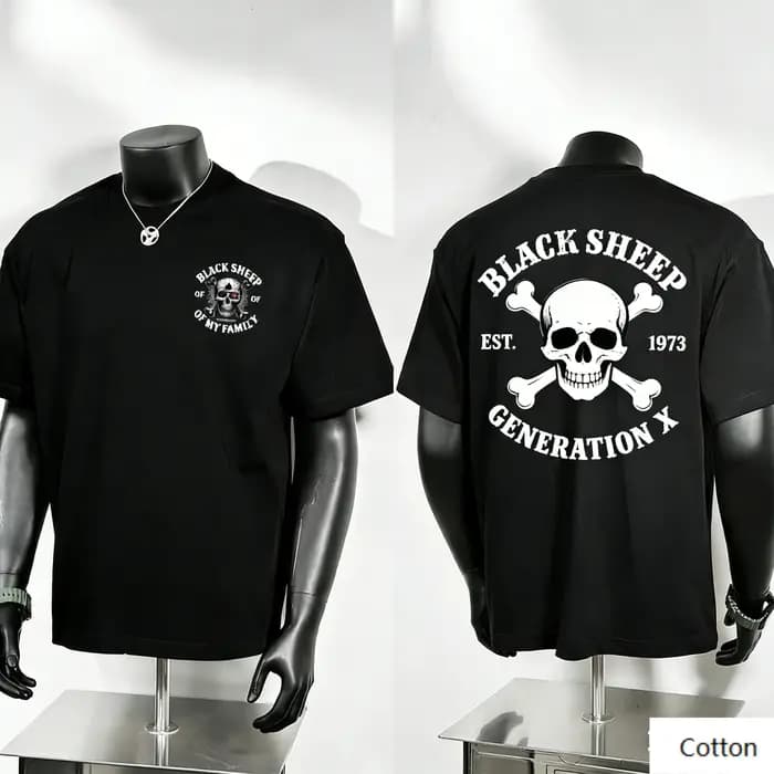T-shirt double face Black Sheep Generation X Skull, 100% coton unisexe, streetwear rétro punk, t-shi