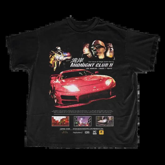 T-shirt Midnight Club II Retro Racing Game pour hommes et femmes
