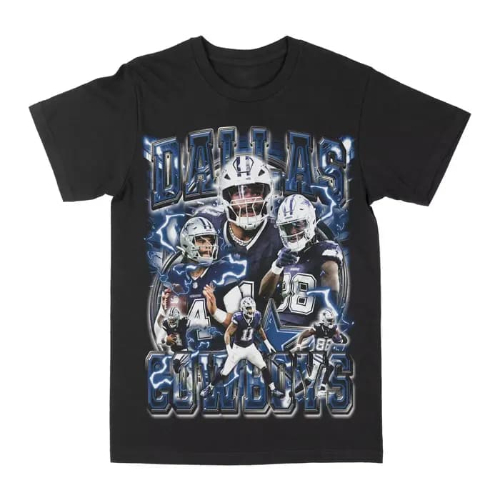 Dallas Cowboys T-shirt en coton noir pour hommes, style sport vintage rétro