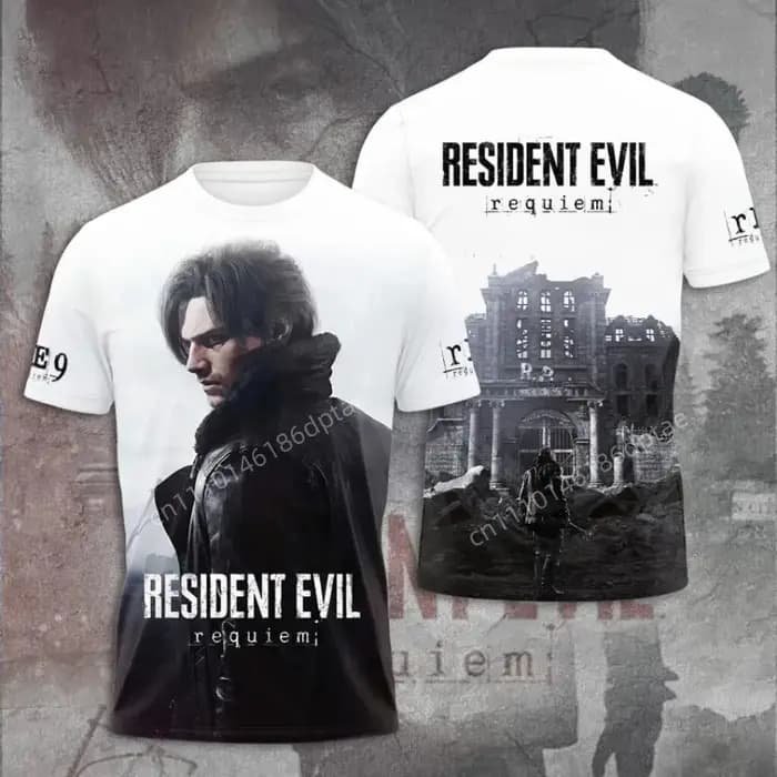 T-shirt imprimé 3D Resident Evil Requiem Leon S. Kennedy pour homme, streetwear décontracté à manche