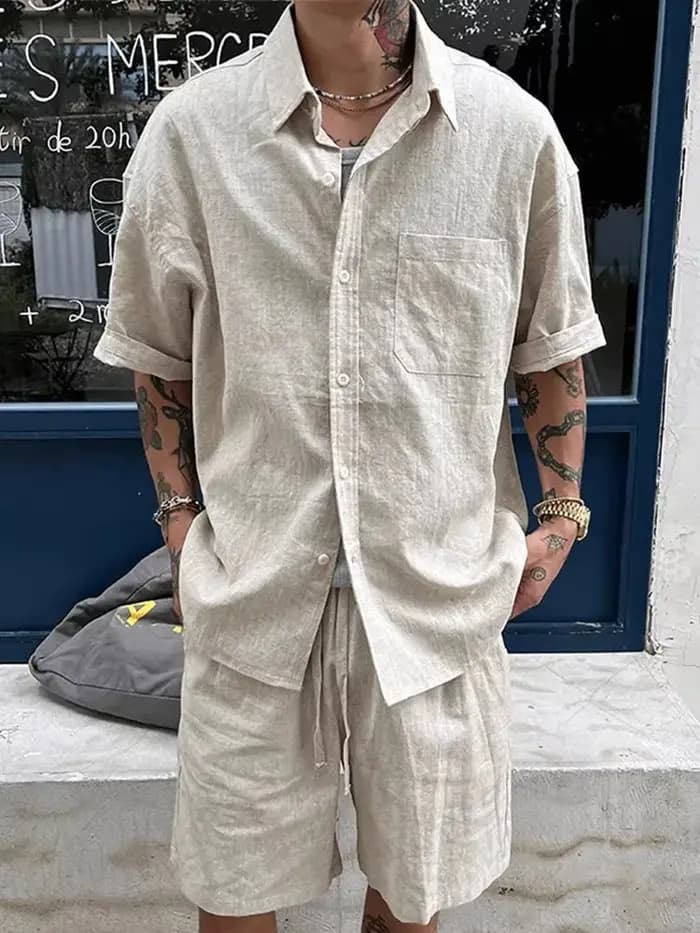 Ensemble décontracté en lin pour homme