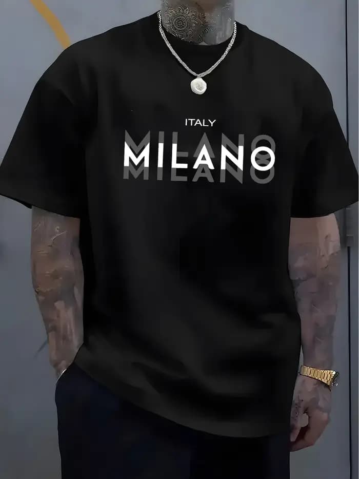 Été hommes 100% pur coton décontracté coupe ample grande taille italie MILANO imprimé confortable col rond à manches courtes T-shirt haut