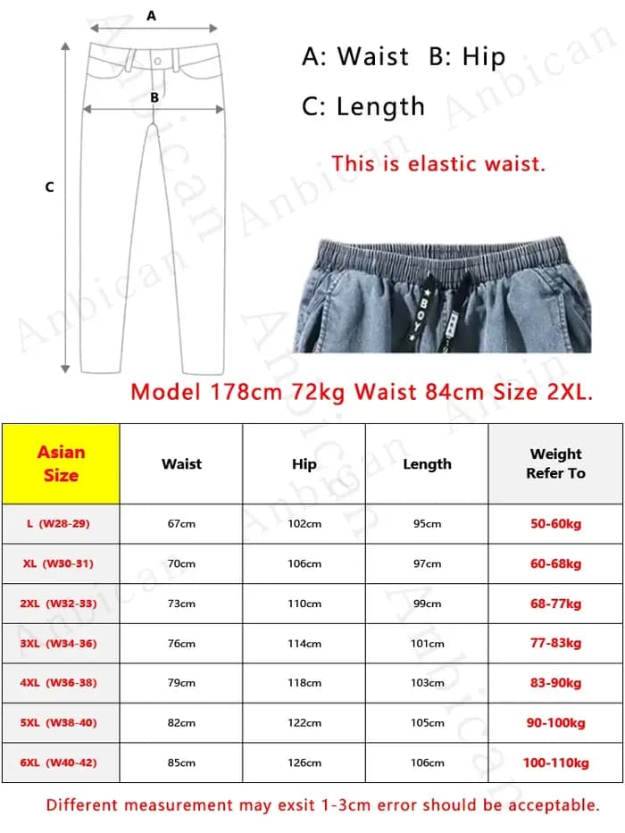 Jeans Jogger pour Hommes en Coton Lavé Légèrement Extensible Multi-Poches Denim Cargo Taille Asiatique L-6XL
