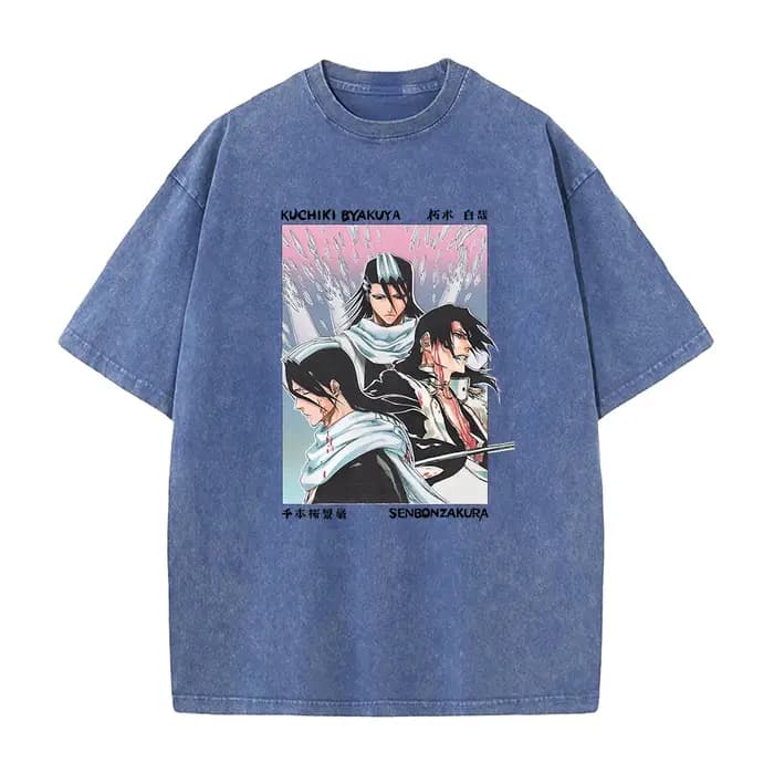 BLEACH Anime Kuchiki Byakuya imprimé t-shirt hommes femmes Vintage lavage coton