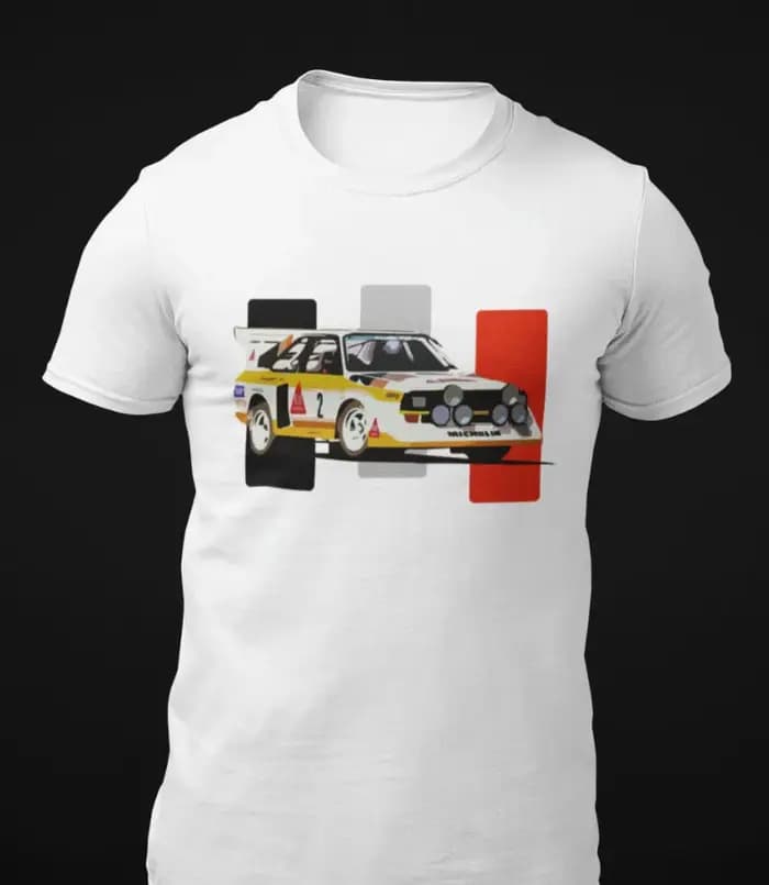 Sport quattro S1 E2 Rally Race Car T-shirt unisexe à manches courtes