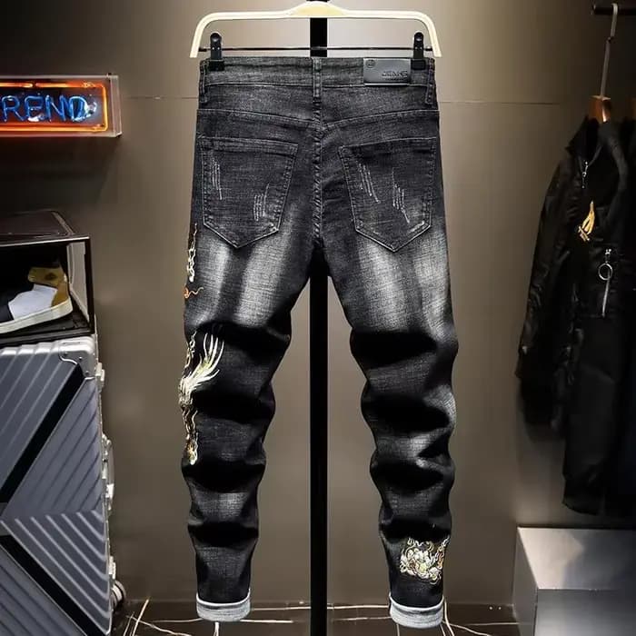 Jean pour hommes pantalon court avec imprimé noir Hip Hop graphique homme Cowboy