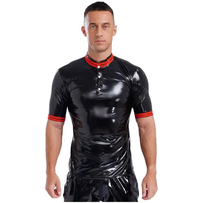 Hommes brillant Punk PU cuir T-shirt haut en cuir PU compression coupe ajustée débardeur moteur cyclisme motard fête Club Raves vestes
