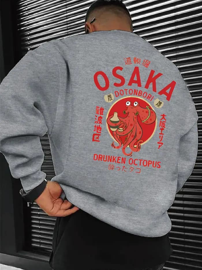 Sweat-shirt pour hommes OSAKA Dotonbori poulpe ivre design japonais et bouteille vêtements décontractés