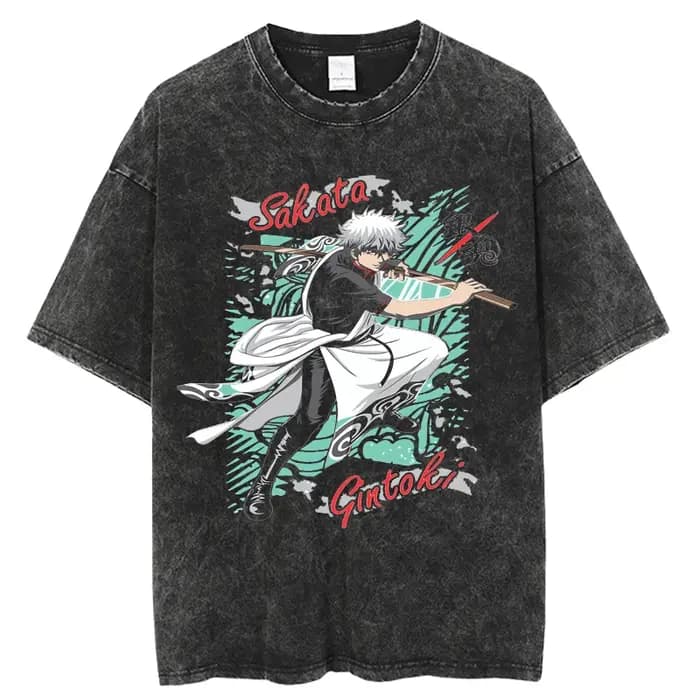 Anime japonais Gintama T-shirt Sakata Gintoki graphique Vintage lavé surdimensionné