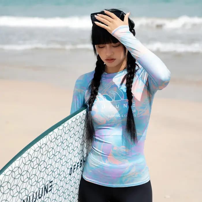 Nu-juin chemises de surf à manches longues femmes UPF50 + maillot de bain anti-éruption respirant coupe ajustée séchage