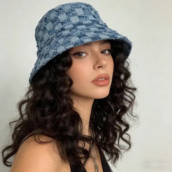 Nouveau chapeau en jean à carreaux 1 pièce